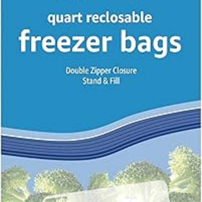Amazon Basics Reclosable Freezer Quart Bags, BPA Free, 120