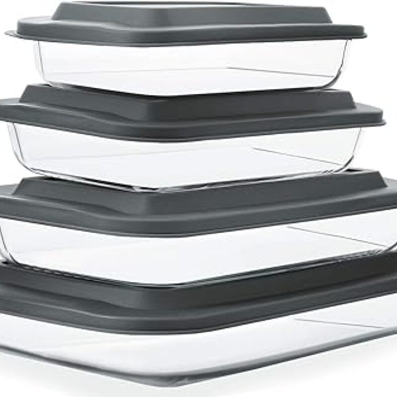 8-Piece Deep Glass Baking Dish Set with Plastic