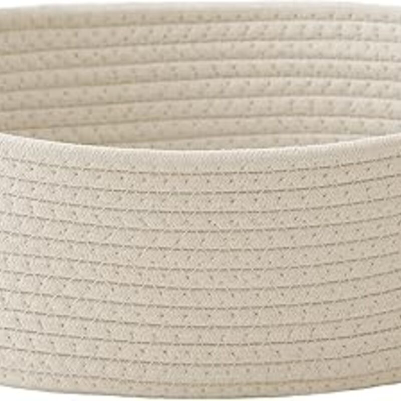 Woven Basket,Small Rope Storage Bin with Handles & Ribbon