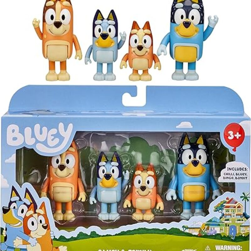 Bluey Family Figure Pack of 4, Robust Poseable Character