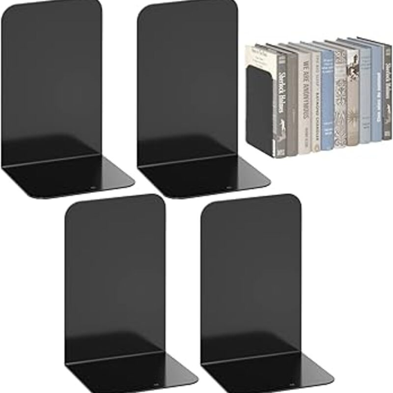 VFINE Metal Bookends 2 Pairs, Black Book Ends, Bookends