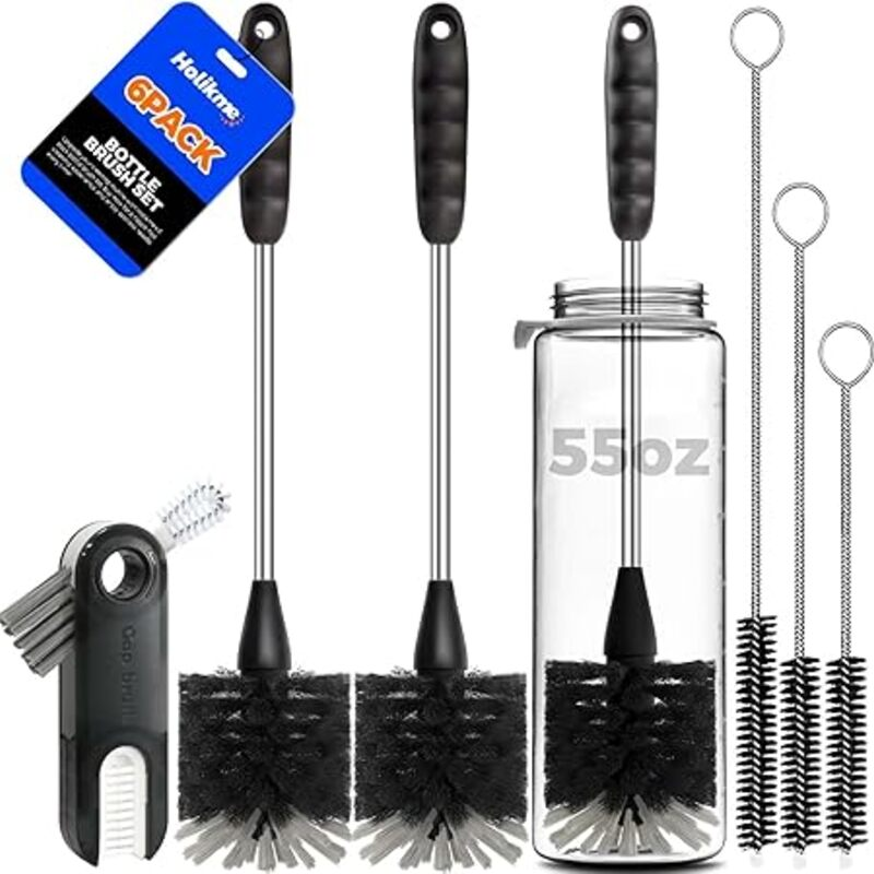 Holikme 6 Pack Bottle Brush Set, 14" Long Handle Stainless