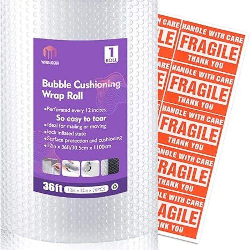 1 Roll 12" X 36' Perforated Nylon Bubble Packing Wrap