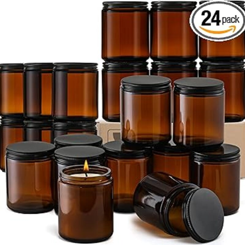24 Pack, 8 OZ Thick Amber Candle Jars for Making Candle -