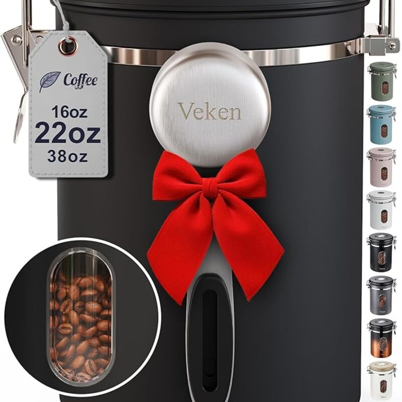 Veken Coffee Canister with Window,Airtight Stainless Steel