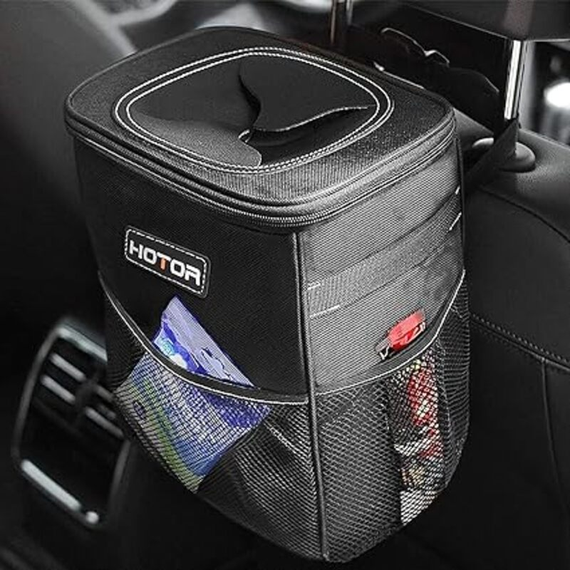HOTOR Car Trash Can with Lid and Storage Pockets - 100%