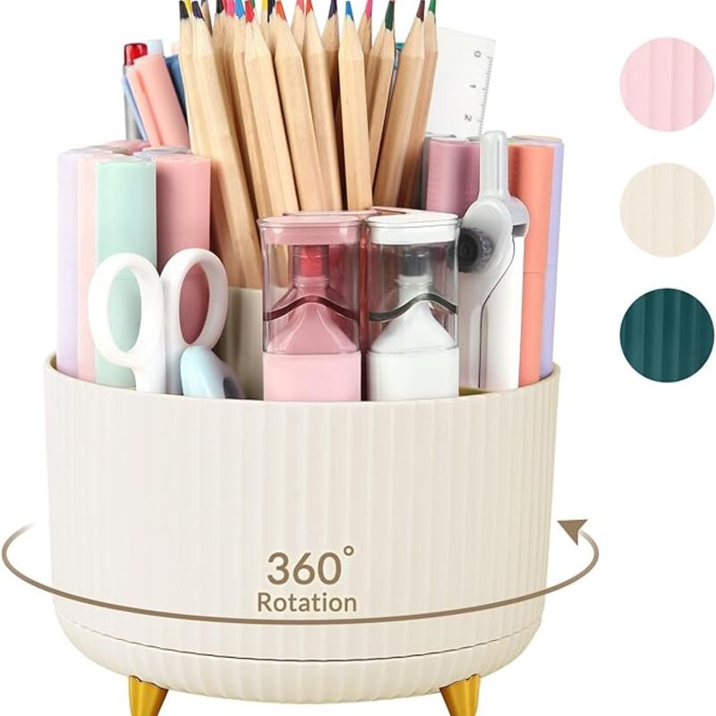 SKYDUE 360 Rotating Plastic Desk Pen Organizer with 5 Slots,
