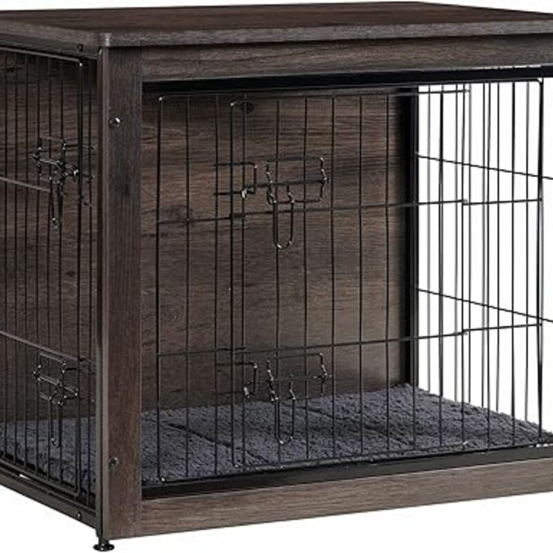 DWANTON Dog Crate Furniture with Cushion, Wooden Kennel
