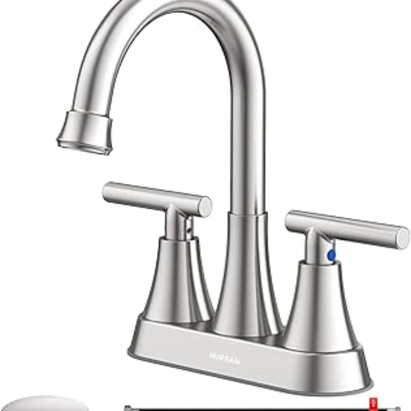 Bathroom Faucets for Sink 3 Hole, Hurran 4 inch Brushed