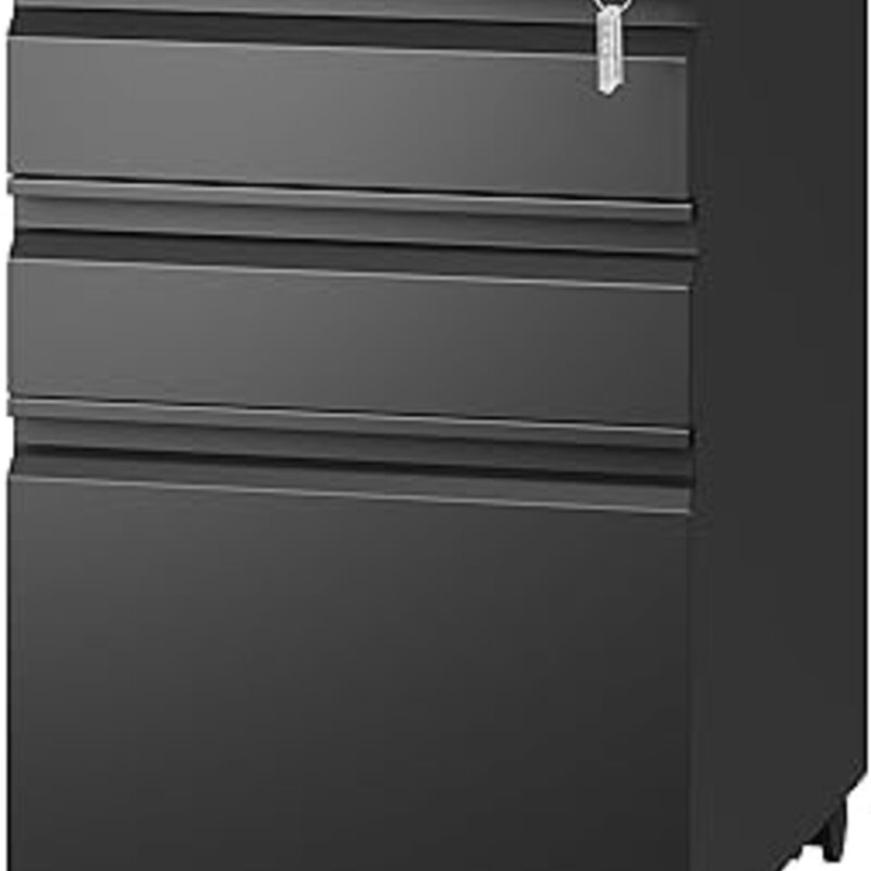 Letaya 3 Drawer Mobile File Cabinet with Lock,Under Desk
