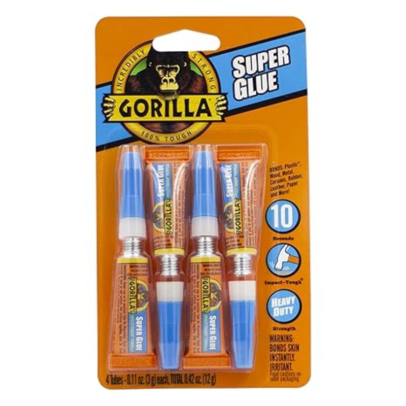 Gorilla Super Glue, Clear Glue, Four 3 Gram Tubes (Pack
