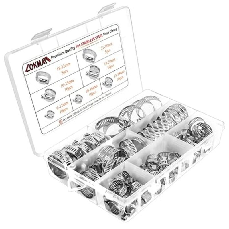 LOKMAN Stainless Steel Hose Clamp Assortment Kit- 60 Pieces,