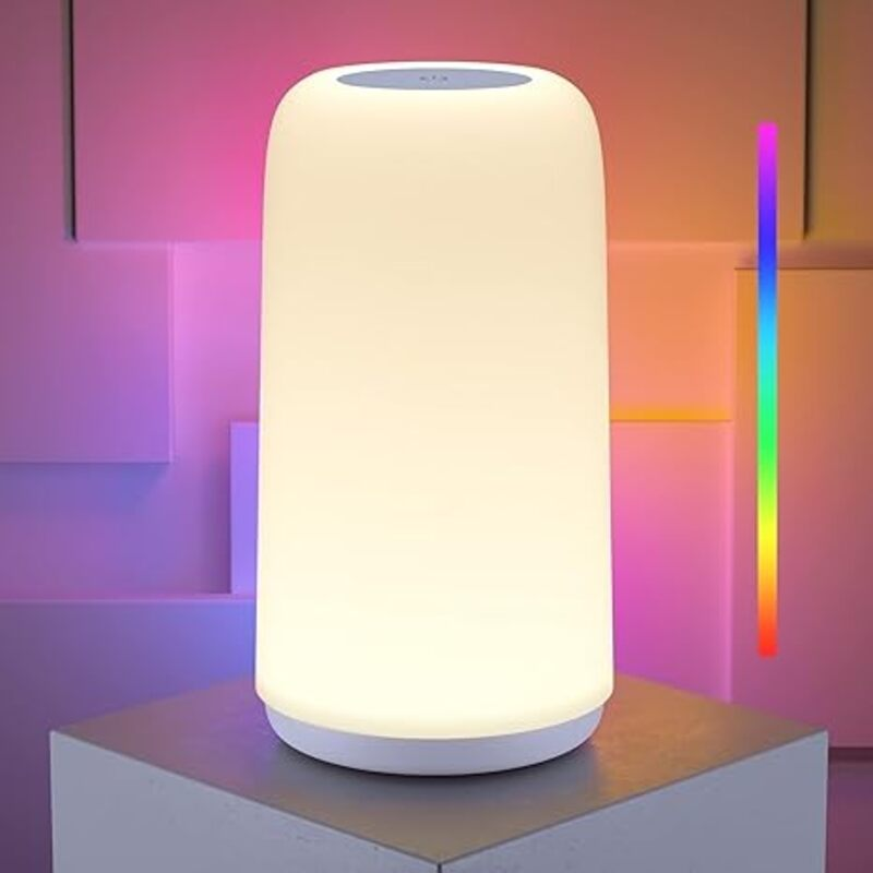 Touch Bedside Table Lamp, [Sleek Design & RGB Mode] 3 Way