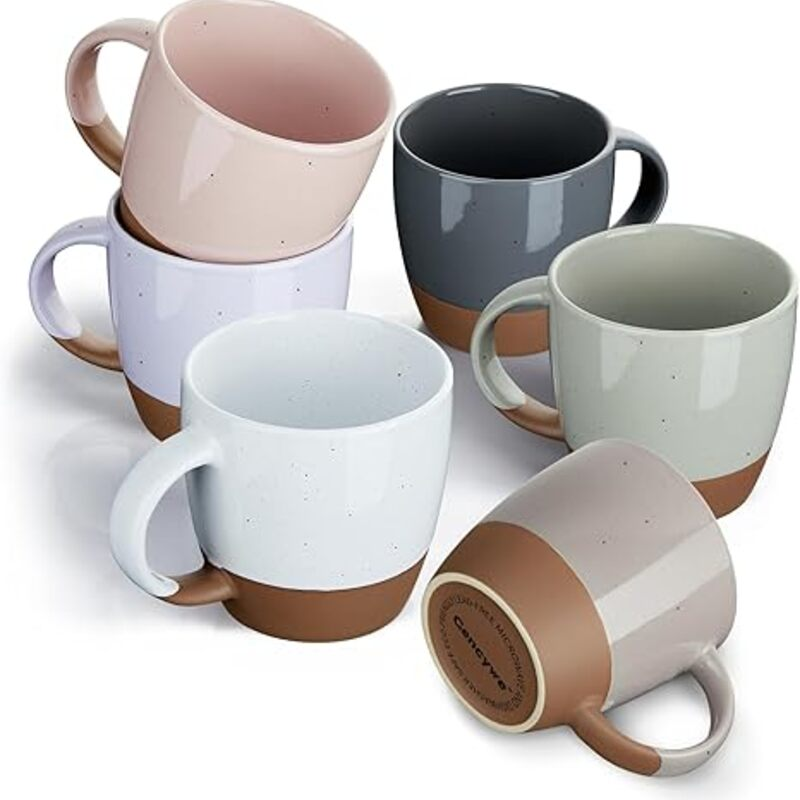Morandi Color Ceramic Coffee Mugs Set of 6 (Large),18 oz