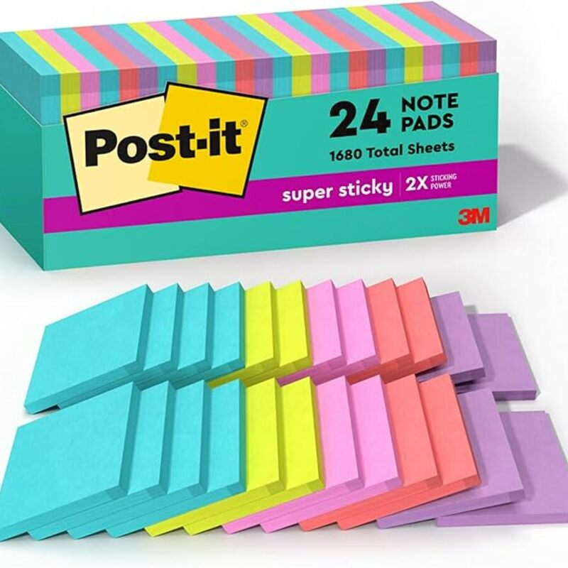 Post-it Super Sticky Notes, 24 Sticky Note Pads, 3 x 3