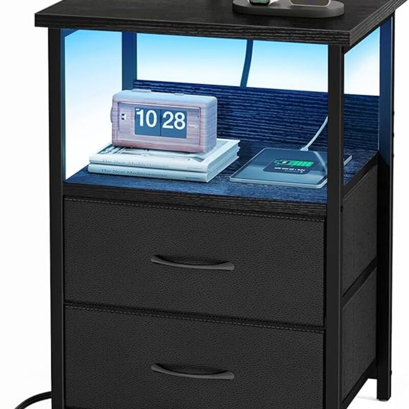 Fixwal Night Stand with Charging Station, LED Nightstand