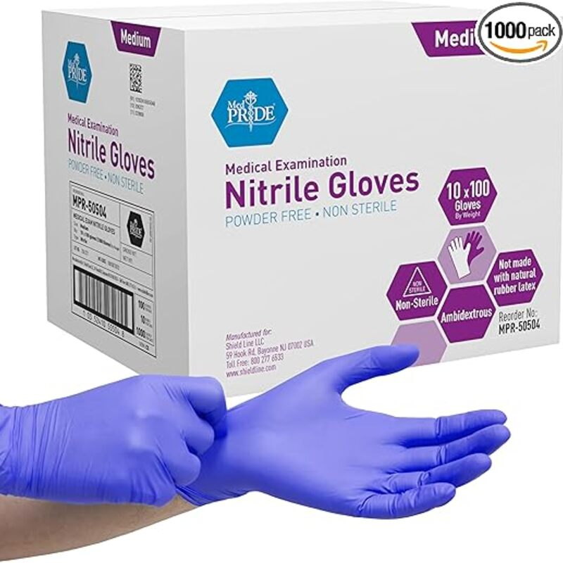 MedPride Powder-Free Nitrile Exam Gloves, Medium,