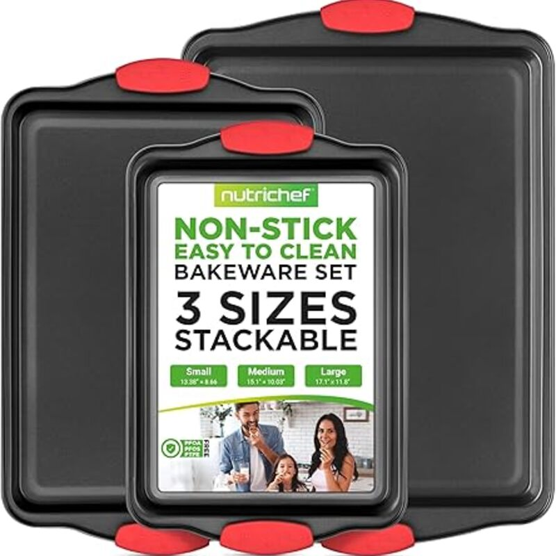 NutriChef 3-Piece Nonstick Kitchen Oven Baking Pans -