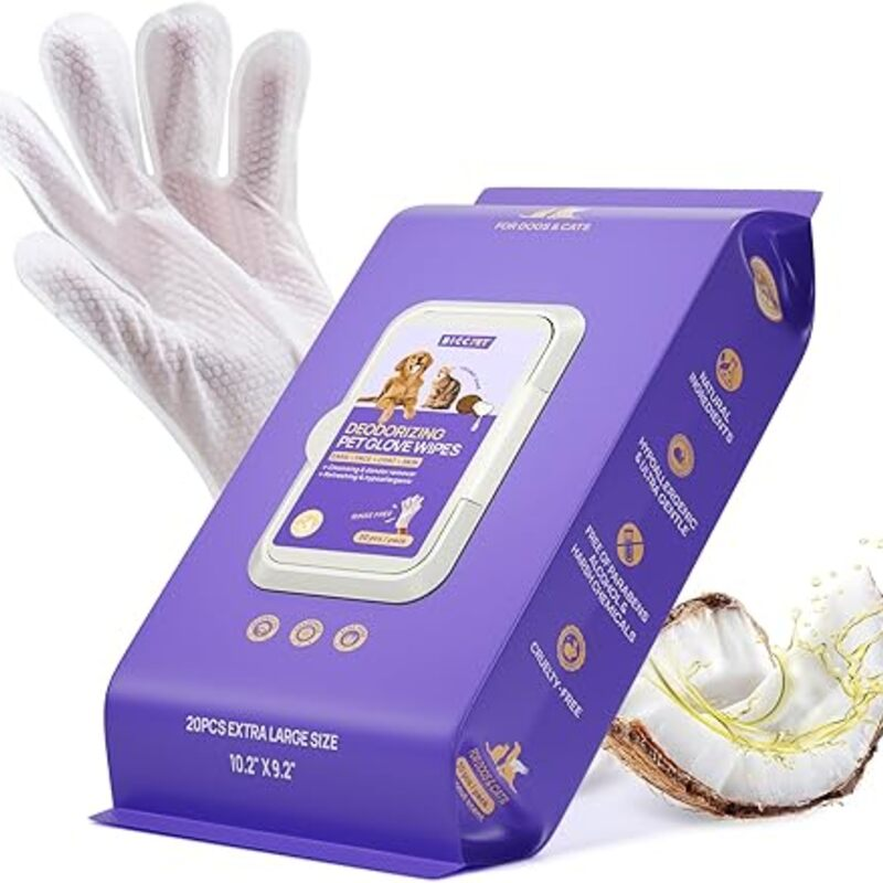 HICC PET Cleaning Deodorizing Glove Wipes for Dogs & Cats,