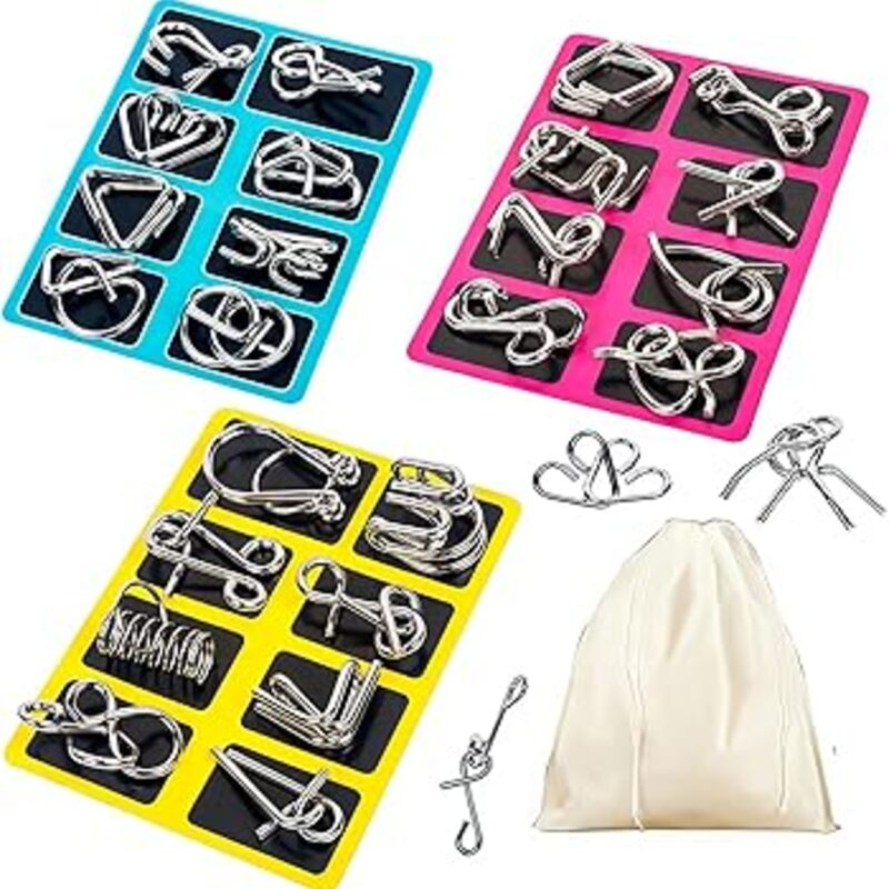 Metal Wire Puzzle Set of 24 with Pouch,Brain Teaser IQ