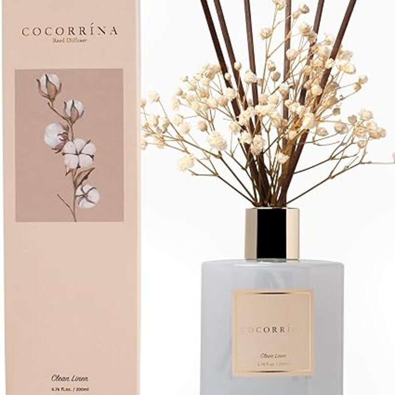 Cocorrína Reed Diffuser Set, Clean Linen 6.7 fl oz Scented