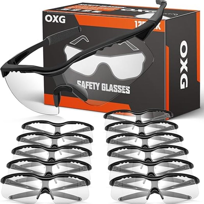 OXG 12 Pack Safety Glasses, ANSI Z87.1 Impact Resistant