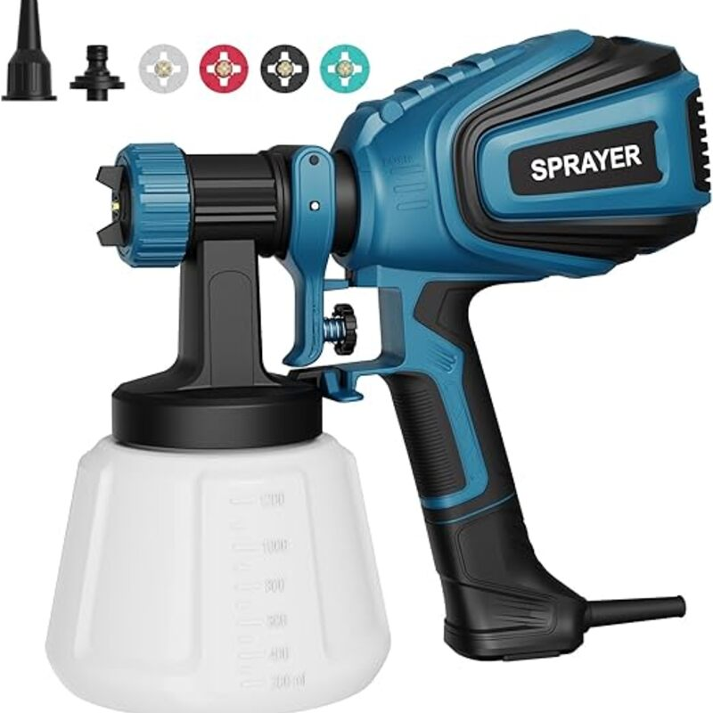Paint Sprayer, 700W HVLP Spray Gun with Cleaning & Blowing