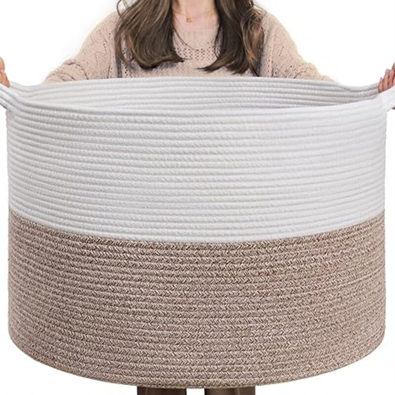 INDRESSME XXXLarge Cotton Rope Basket 21.7" x 21.7" x