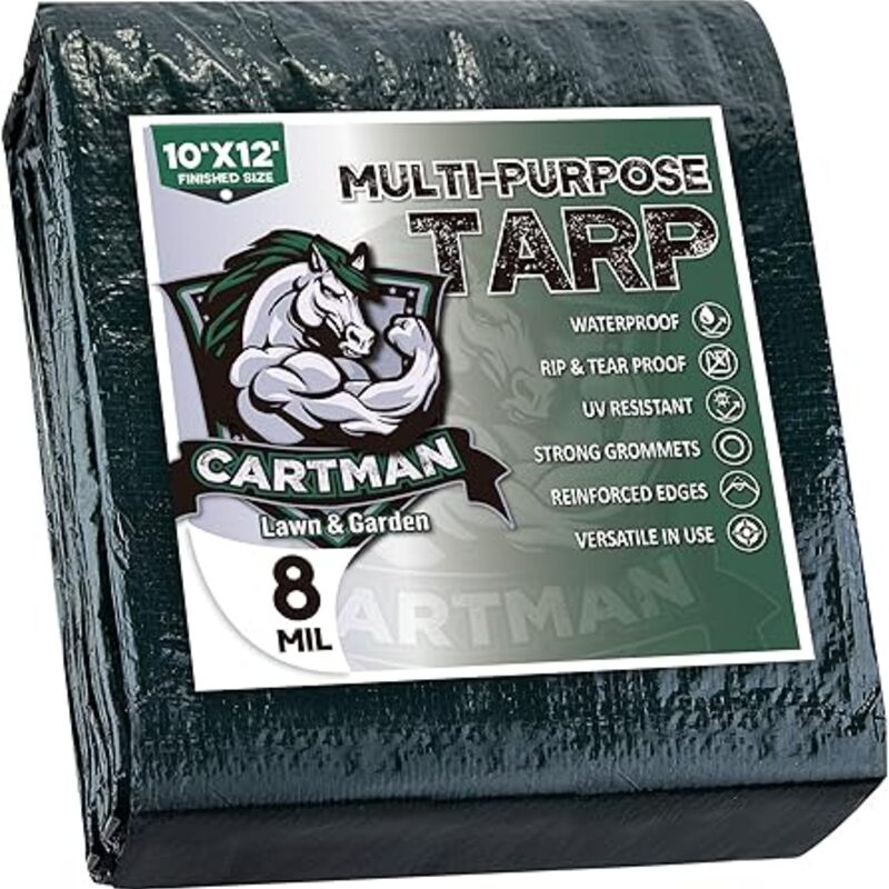 CARTMAN Finished Size 10x12 Feet Waterproof Green Tarp 8 Mil