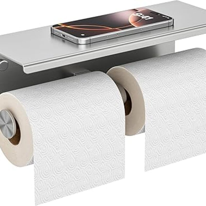 FORIOUS Double Toilet Paper Holder with Shelf, Wall Mount