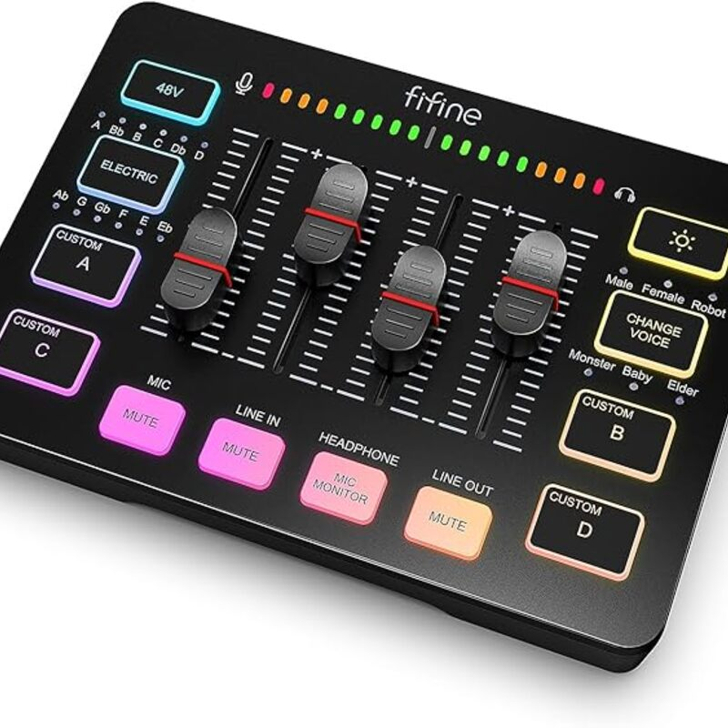 FIFINE Gaming Audio Mixer, Streaming RGB PC Mixer with XLR
